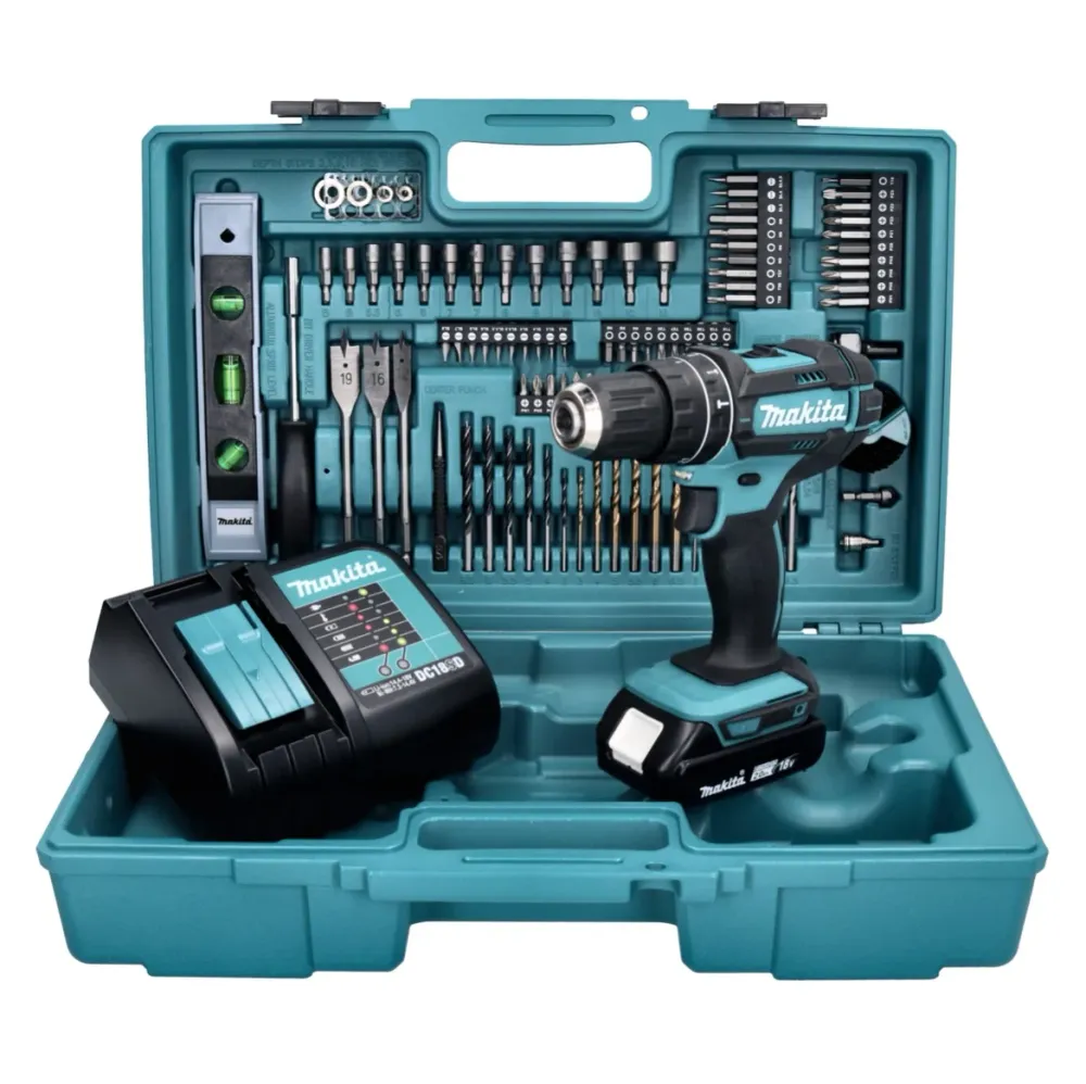 Taladro de percusión sin cable Makita DHP 482 SAX5 18 V 62 Nm + 1x baterí recargable 2,0 Ah + cargador + juego de accesori...