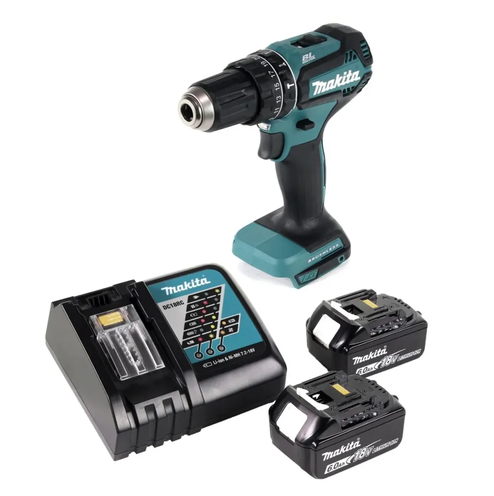 Taladro de percusión sin cable Makita DHP 485 RG 18 V 50 Nm sin escobillas + 2x baterí recargable 6,0 Ah + cargador