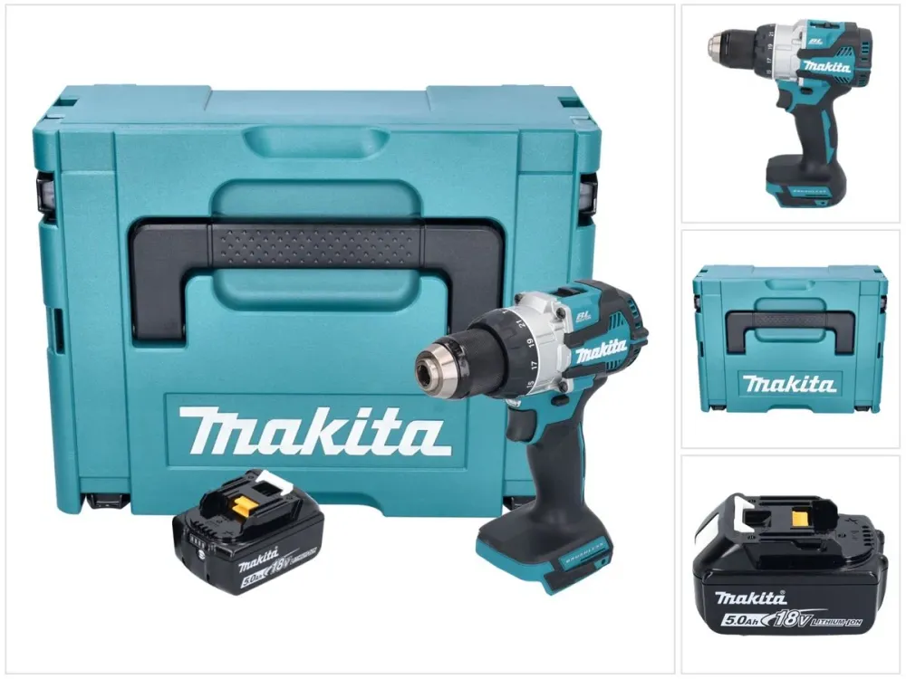 Taladro de percusión sin cable Makita DHP 489 T1J 18 V 73 Nm sin escobillas + 1x baterí recargable 5,0 Ah + Makpac - sin c...