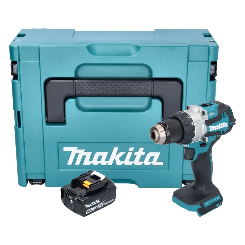 Taladro de percusión sin cable Makita DHP 489 T1J 18 V 73 Nm sin escobillas + 1x baterí recargable 5,0 Ah + Makpac - sin c...