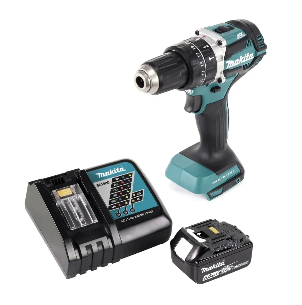 Taladro de percusión sin cable Makita DHP 484 RG1 18 V 54 Nm sin escobillas + 1x baterí recargable 6,0 Ah + cargador