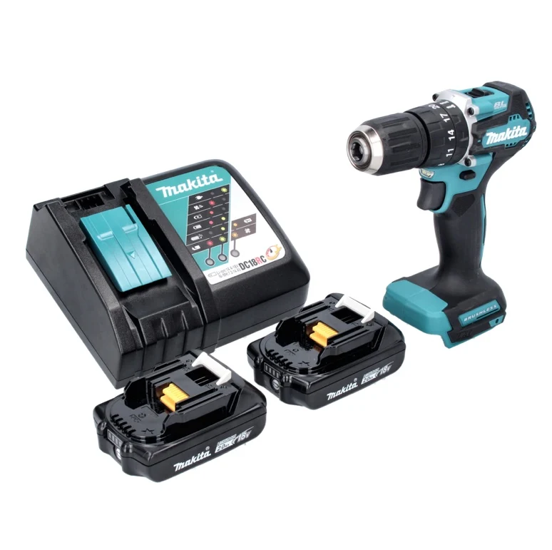 Taladro de percusión sin cable Makita DHP 487 RA 18 V 40 Nm sin escobillas + 2x baterí recargable 2,0 Ah + cargador