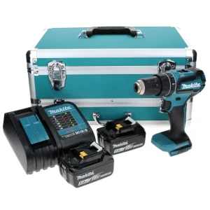 Taladro percutor baterí Makita DHP 485 STTX 18 V 50 Nm sin escobillas + 2x baterías 5,0 Ah + cargador + juego de brocas de...