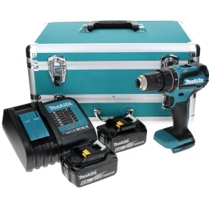 Taladro percutor baterí Makita DHP 485 SGTX 18 V 50 Nm sin escobillas + 2x baterías 6,0 Ah + cargador + juego de brocas de...