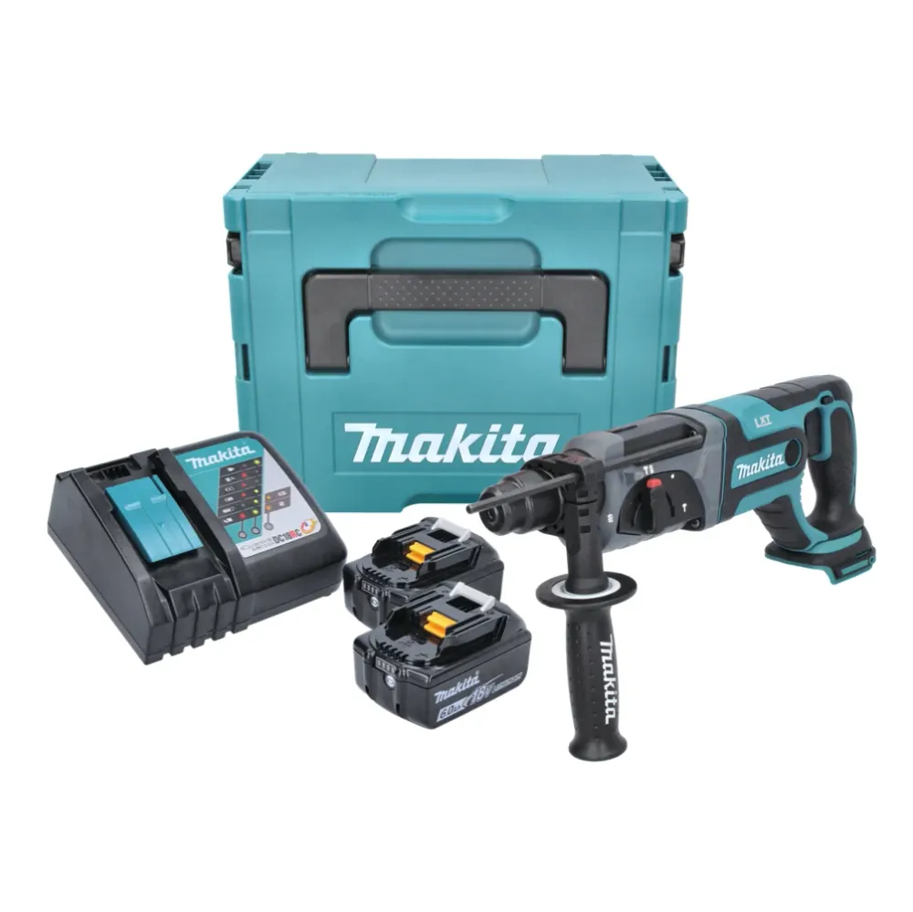 Taladro percutor baterí Makita DHR 241 RGJ 18 V 2.0 J SDS plus + 2x baterías 6.0 Ah + cargador + maletín Makpac
