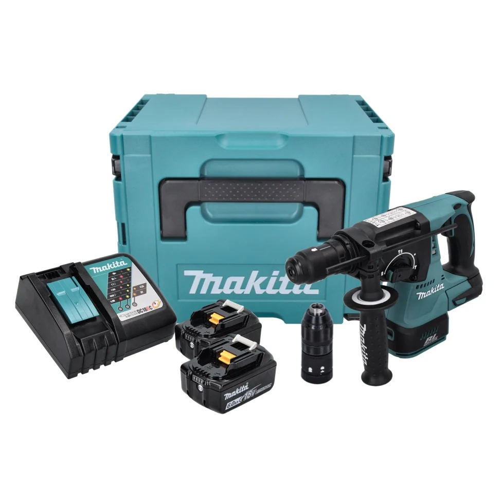 Taladro percutor baterí Makita DHR 243 RGJ 18 V 2,0 J SDS plus sin escobillas + 2x baterí 6,0 Ah + cargador + Makpac