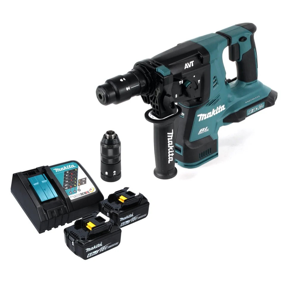 Taladro percutor baterí Makita DHR 281 RG 36 V (2x 18 V) 2,8 J SDS-plus sin escobillas + 2x baterí 6,0 Ah + cargador
