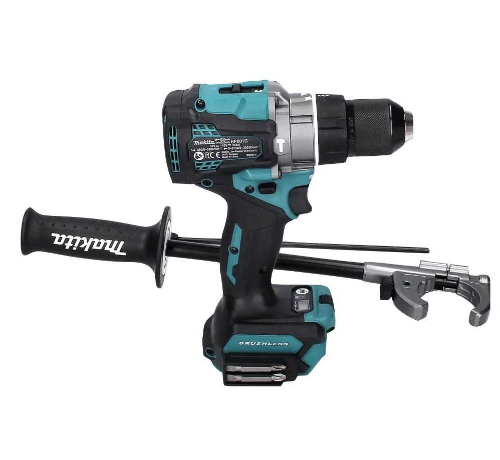 Taladro percutor inalámbrico Makita HP 001 GM2 40 V máx. 140 Nm XGT Brushless + 2x baterías 4,0 Ah + cargador