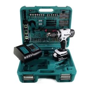 Taladro percutor inalámbrico Makita DHP 453 SFTK W 18 V 42Nm + 1x baterí 3,0Ah + cargador rápido + 101 piezas. Set de acce...