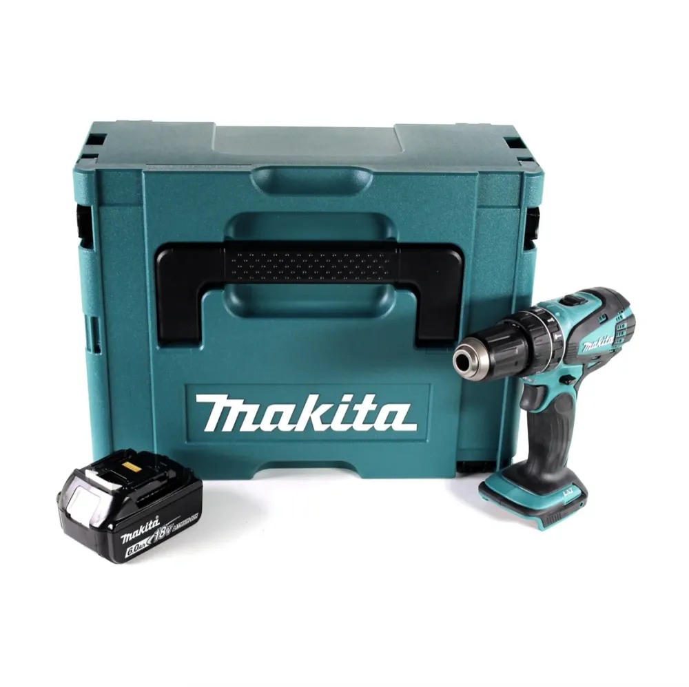 Taladro percutor inalámbrico Makita DHP 456 G1J 18 V 50 Nm + Makpac + 1 baterí de 6,0 Ah - sin cargador