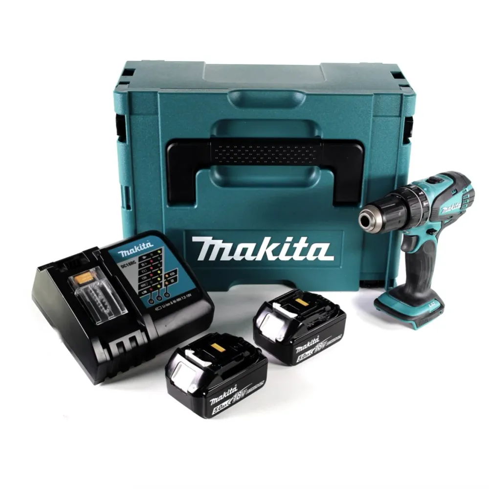 Taladro percutor inalámbrico Makita DHP 456 RTJ 18 V 50 Nm + Makpac + 2x baterí 5,0Ah + cargador