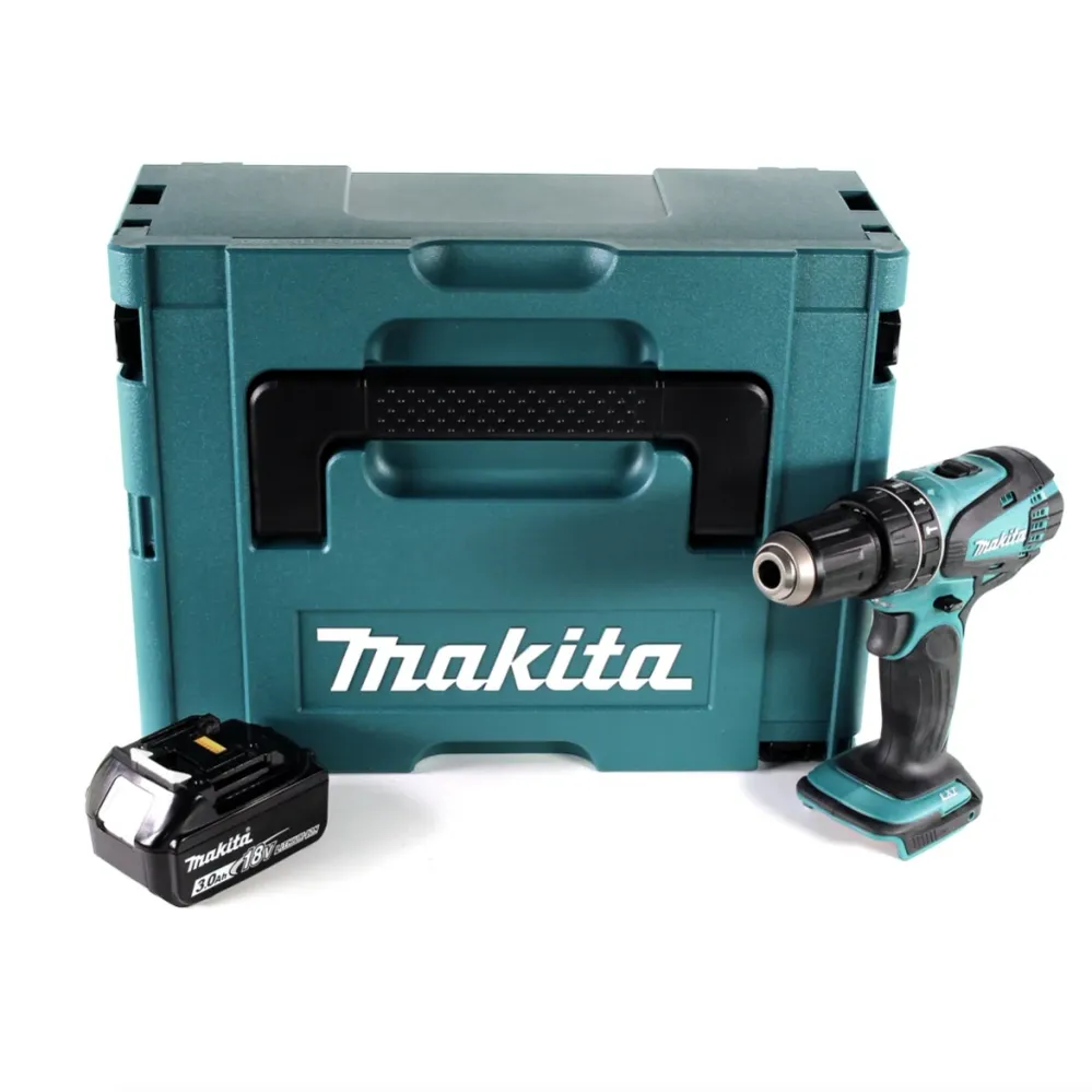 Taladro percutor inalámbrico Makita DHP 456 F1J 18 V 50 Nm + Makpac + 1x baterí 3.0Ah - sin cargador