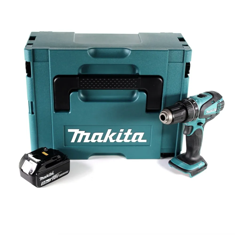 Taladro percutor inalámbrico Makita DHP 456 T1J 18 V 50 Nm + Makpac + 1x baterí 5.0Ah - sin cargador