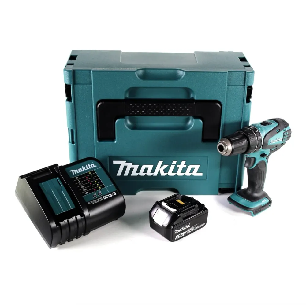 Taladro percutor inalámbrico Makita DHP 456 SF1J 18 V 50 Nm + Makpac + 1x baterí 3.0Ah + cargador