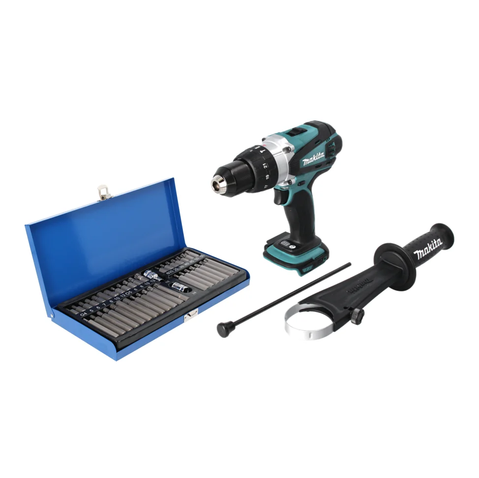 Taladro percutor inalámbrico Makita DHP 458 Z 18 V 91 Nm + juego de puntas 40 piezas - sin baterí, sin cargador