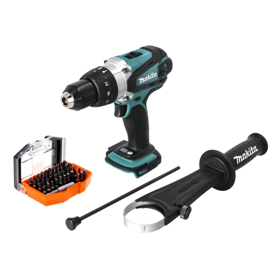 Taladro percutor inalámbrico Makita DHP 458 Z 18 V 91 Nm + juego de puntas 44 piezas - sin baterí, sin cargador