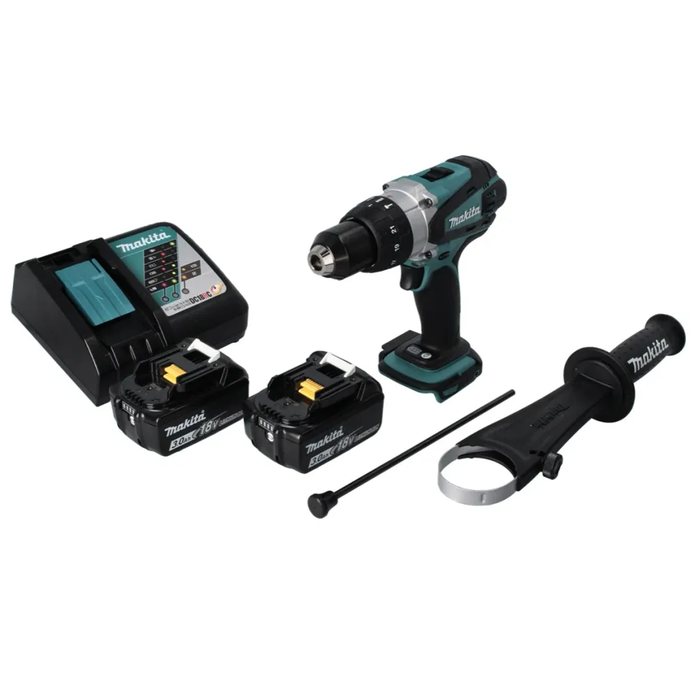 Taladro percutor inalámbrico Makita DHP 458 RF 18 V 91 Nm + 2x Baterías 3.0 Ah + Cargador