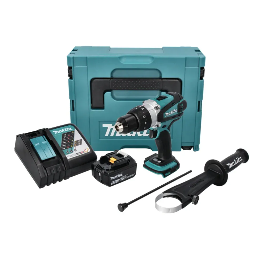 Taladro percutor inalámbrico Makita DHP 458 RG1J 18 V 91 Nm + 1x Baterí 6.0 Ah + Cargador + Makpac