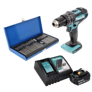 Taladro percutor inalámbrico Makita DHP 482 RF1 18 V 62 Nm + 1x baterí 3,0 Ah + cargador + juego de puntas 40 piezas