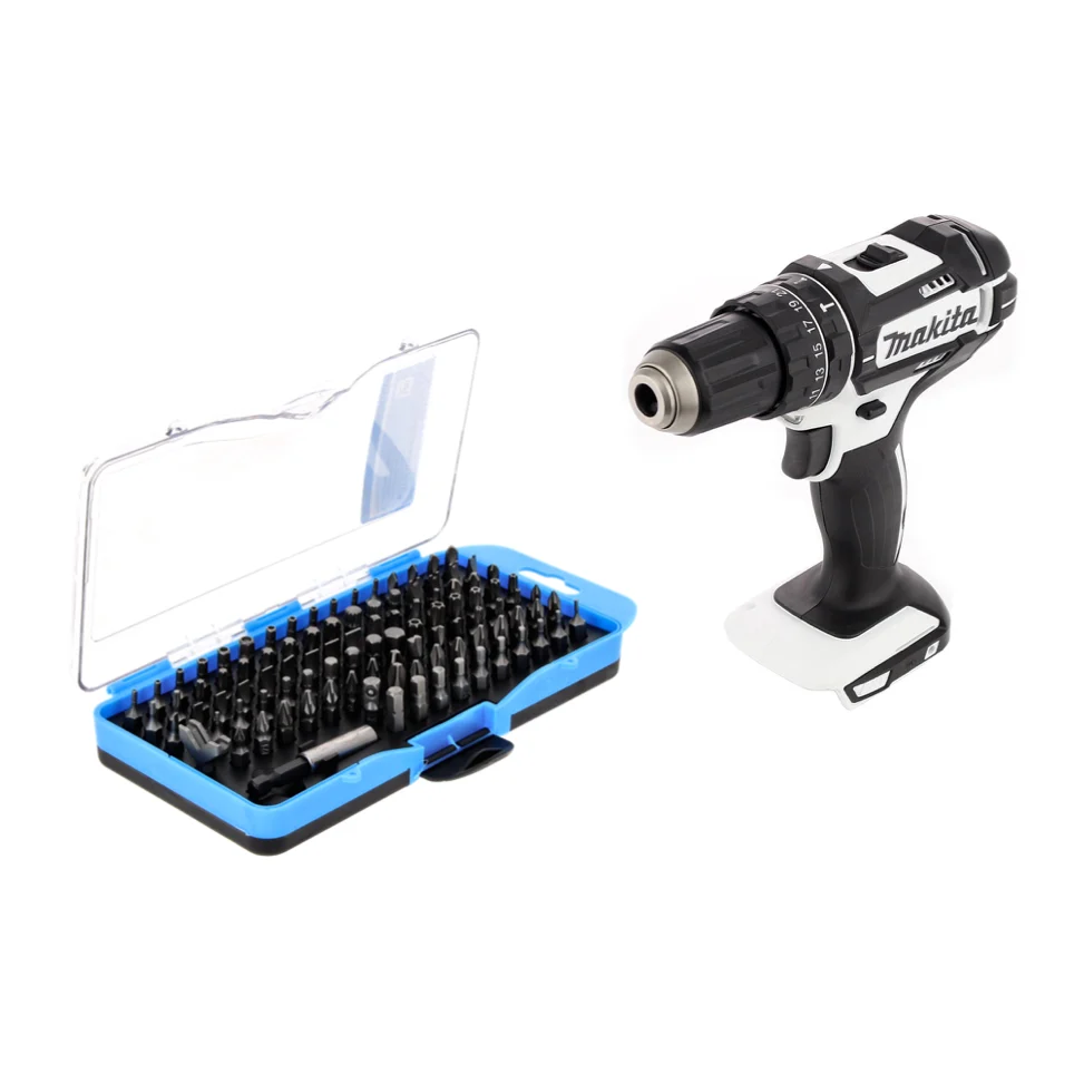 Taladro percutor inalámbrico Makita DHP 482 ZW 18 V 62 Nm + juego de puntas 100 piezas - sin baterí, sin cargador
