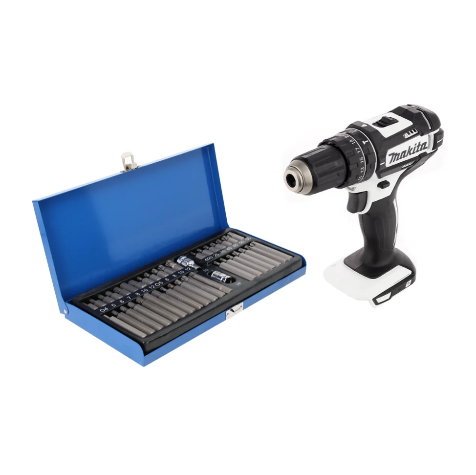Taladro percutor inalámbrico Makita DHP 482 ZW 18 V 62 Nm + juego de puntas 40 piezas - sin baterí, sin cargador