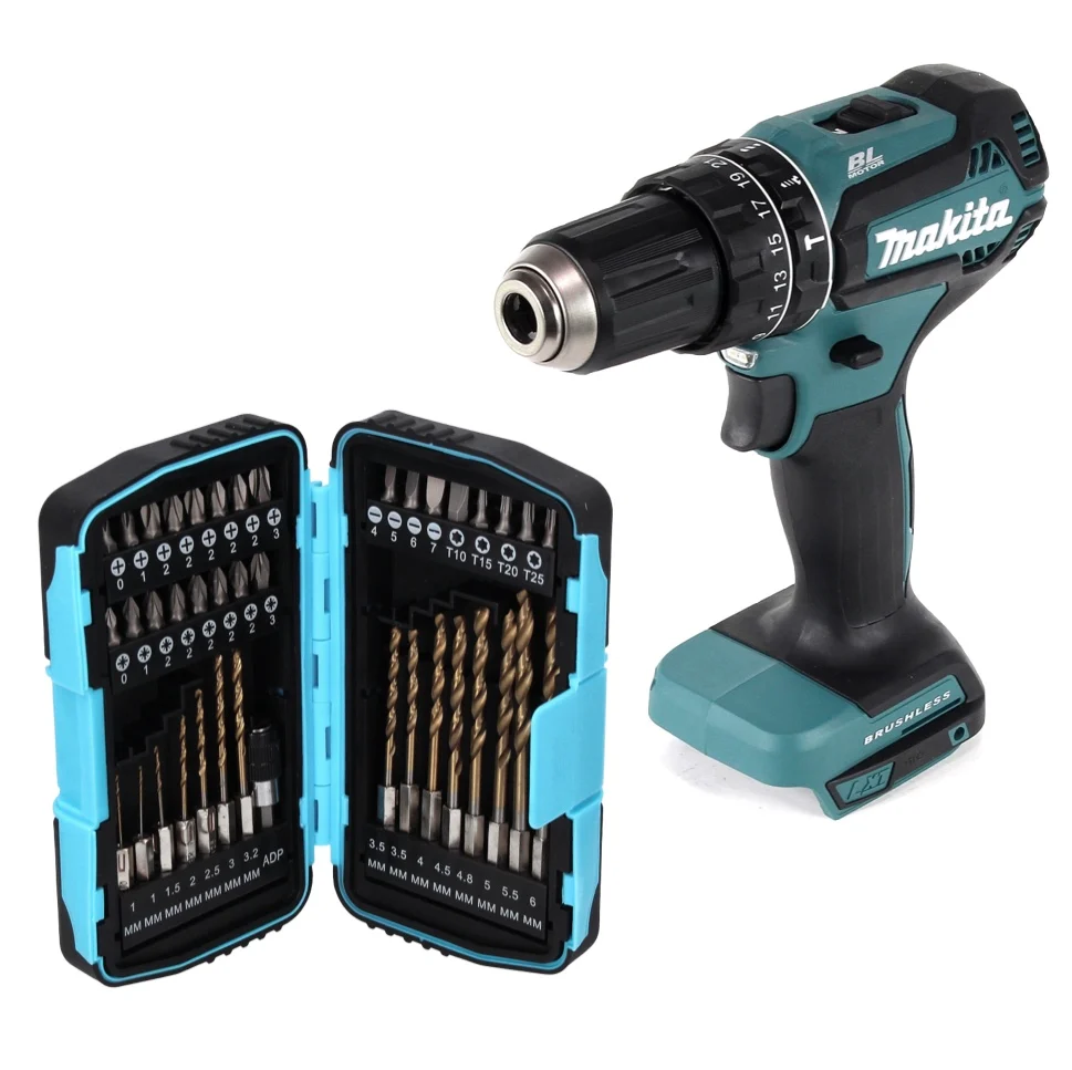 Taladro percutor inalámbrico Makita DHP 485 Z 18 V 50 Nm sin escobillas + juego de brocas de 40 piezas - sin baterí, sin c...