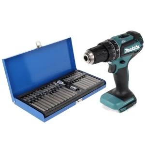 Taladro percutor inalámbrico Makita DHP 485 Z 18 V 50 Nm sin escobillas + juego de puntas de 40 piezas - sin baterí, sin c...