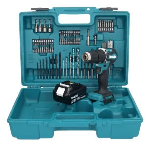 Taladro percutor inalámbrico Makita DHP 487 T1X1 18 V 40 Nm sin escobillas + 1x baterí 5,0 Ah + set de accesorios 74 pieza...