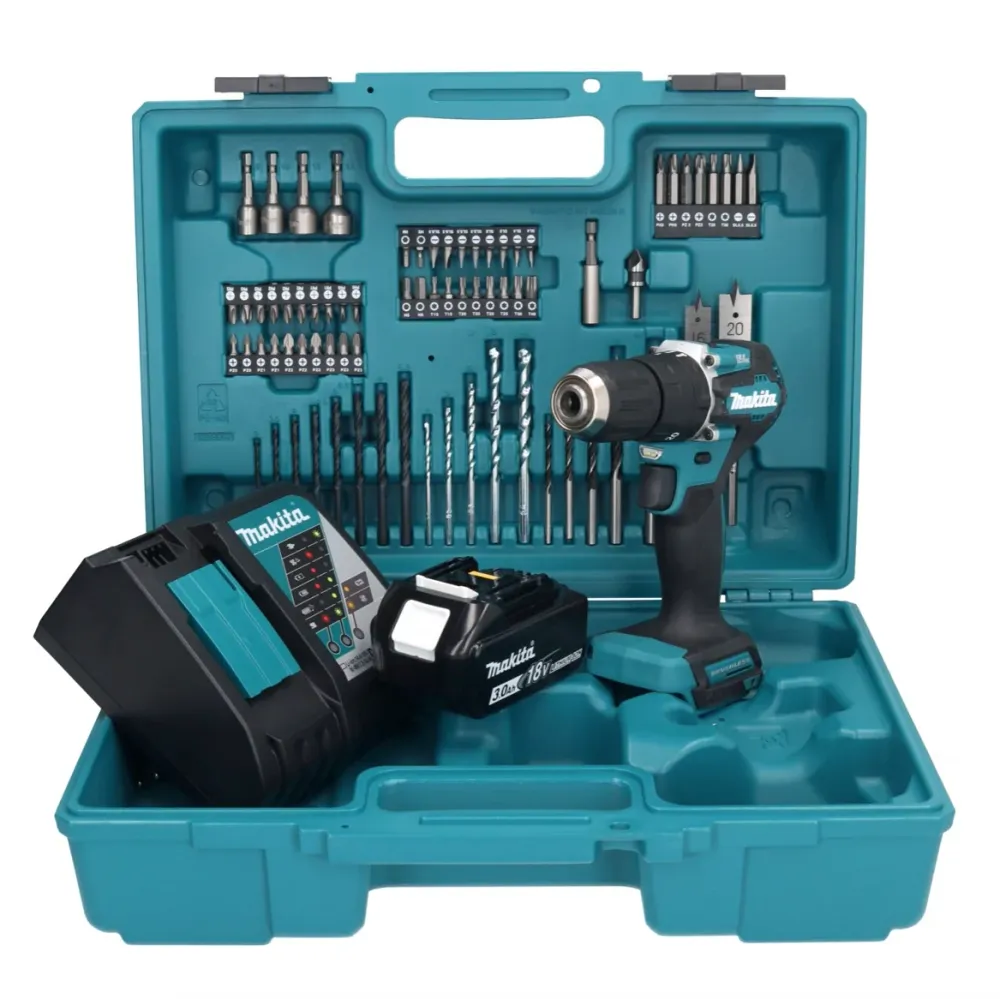 Taladro percutor inalámbrico Makita DHP 487 RF1X1 18 V 40 Nm sin escobillas + 1x baterí 3,0 Ah + cargador + set de accesor...