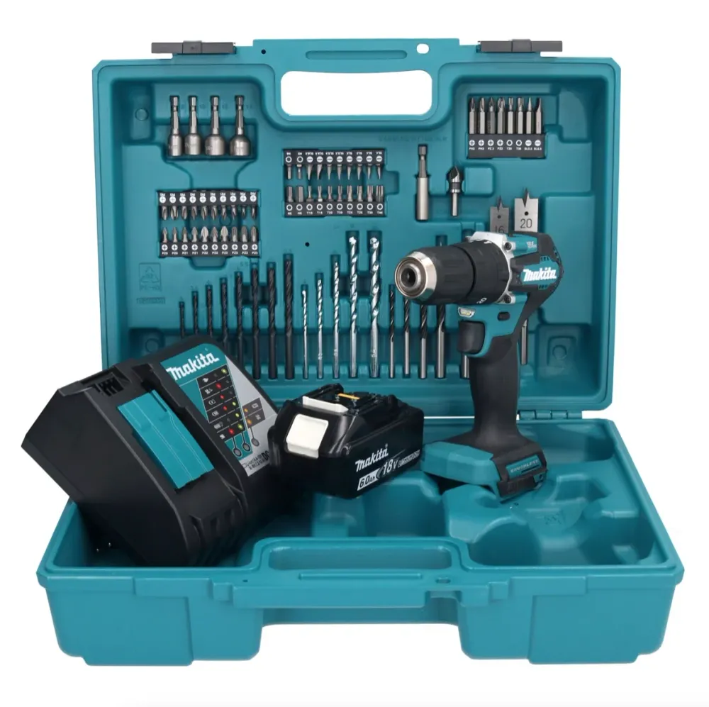 Taladro percutor inalámbrico Makita DHP 487 RG1X1 18 V 40 Nm sin escobillas + 1x baterí 6,0 Ah + cargador + set de accesor...