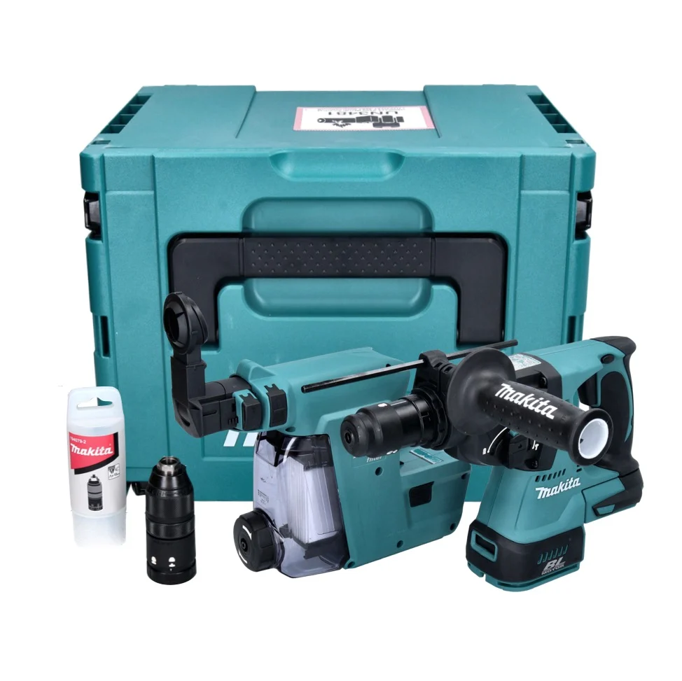 Taladro percutor inalámbrico Makita DHR 243 ZJW 18 V 2.0 J SDS plus sin escobillas + aspiración + Makpac - sin baterí, sin...