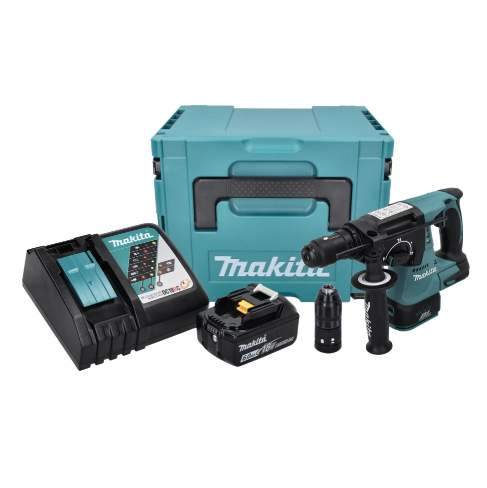 Taladro percutor inalámbrico Makita DHR 243 RG1J 18 V 2,0 J SDS plus sin escobillas + 1x baterí 6,0 Ah + cargador + Makpac