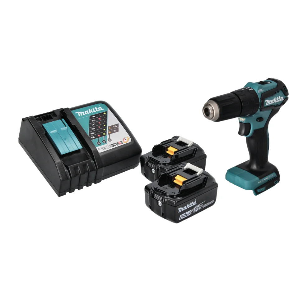 Taladro percutor sin escobillas Makita DHP 483 RG 18 V 40 Nm + 2x Baterías 6.0 Ah + Cargador