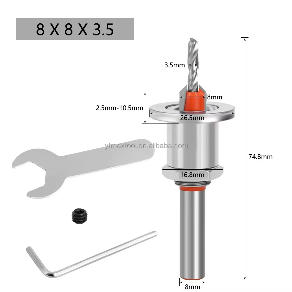 Broca mecha Avellanadora 3.5 mm avellanado de 8mm con tope regulable Maxtools