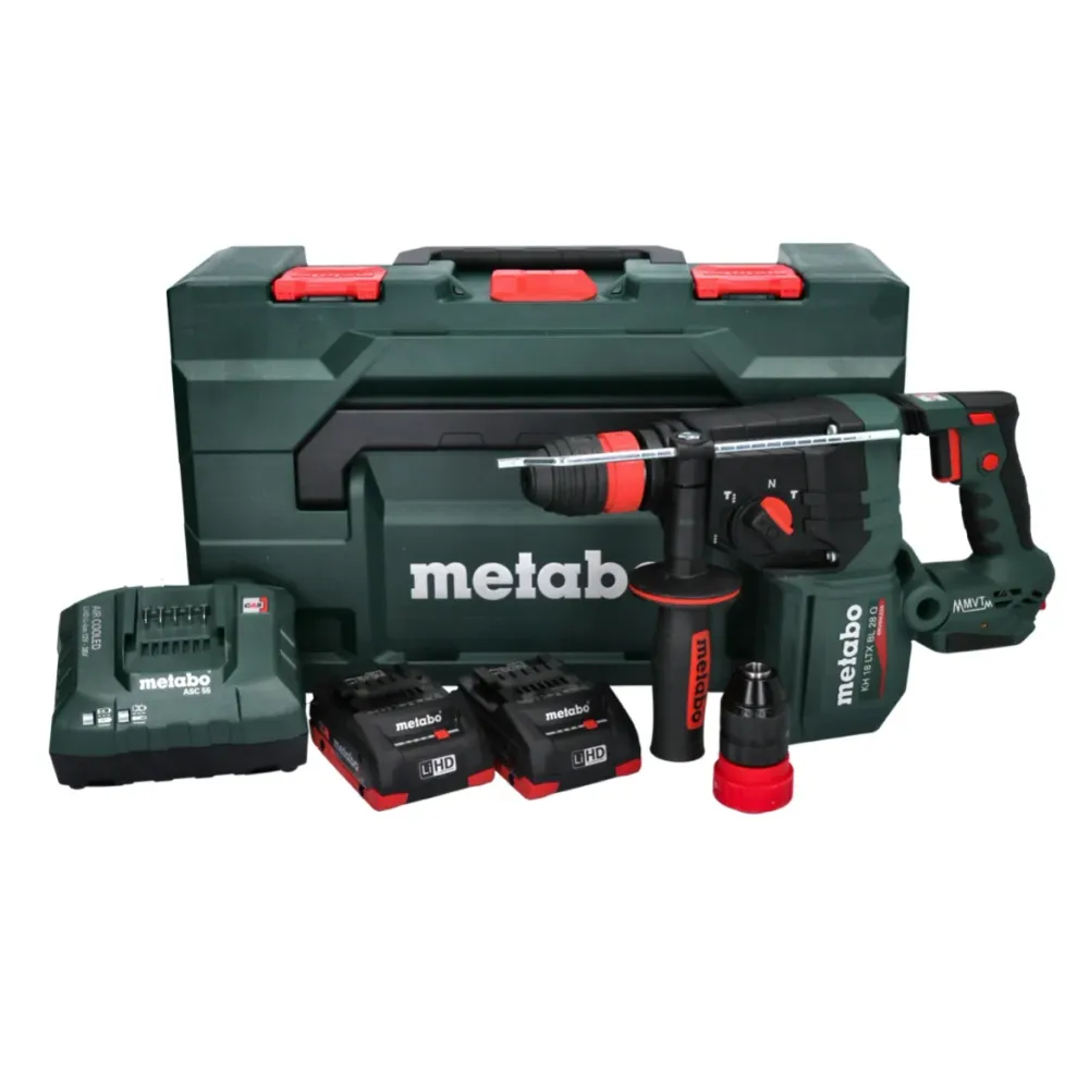 Martillo perforador baterí Metabo KH 18 LTX BL 28 Q 18 V 3 J SDS plus Brushless + 2 baterías de 4,0 Ah + cargador + metaBOX