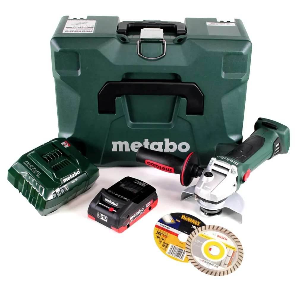 Metabo W 18 LTX 125 Amoladora angular baterí Quick 18V 125mm en MetaLoc + 1x baterí 4,0 Ah + cargador + discos de corte