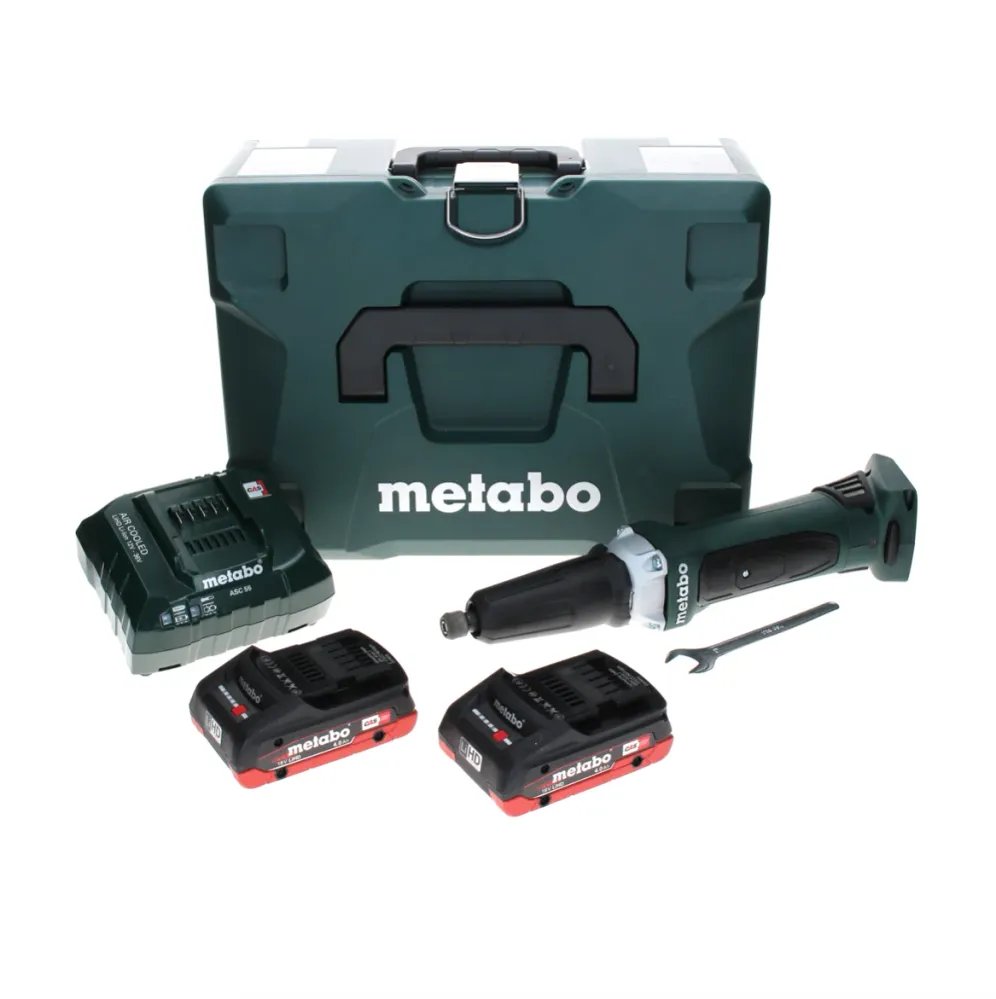 Metabo GA 18 LTX amoladora recta baterí 18 V + 2x baterí LiHD 4,0 Ah + cargador + MetaLoc