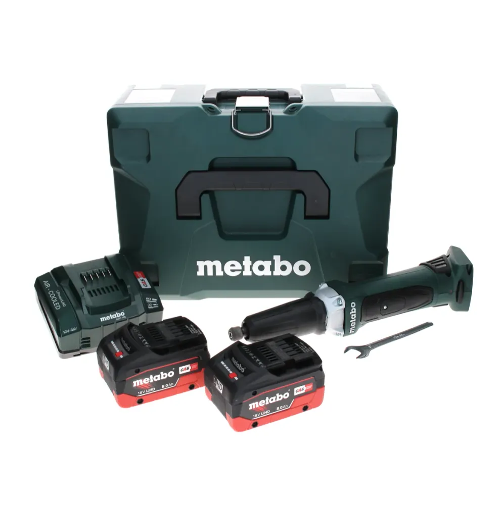 Metabo GA 18 LTX amoladora recta baterí 18 V + 2x baterías LiHD 8,0 Ah + cargador + MetaLoc