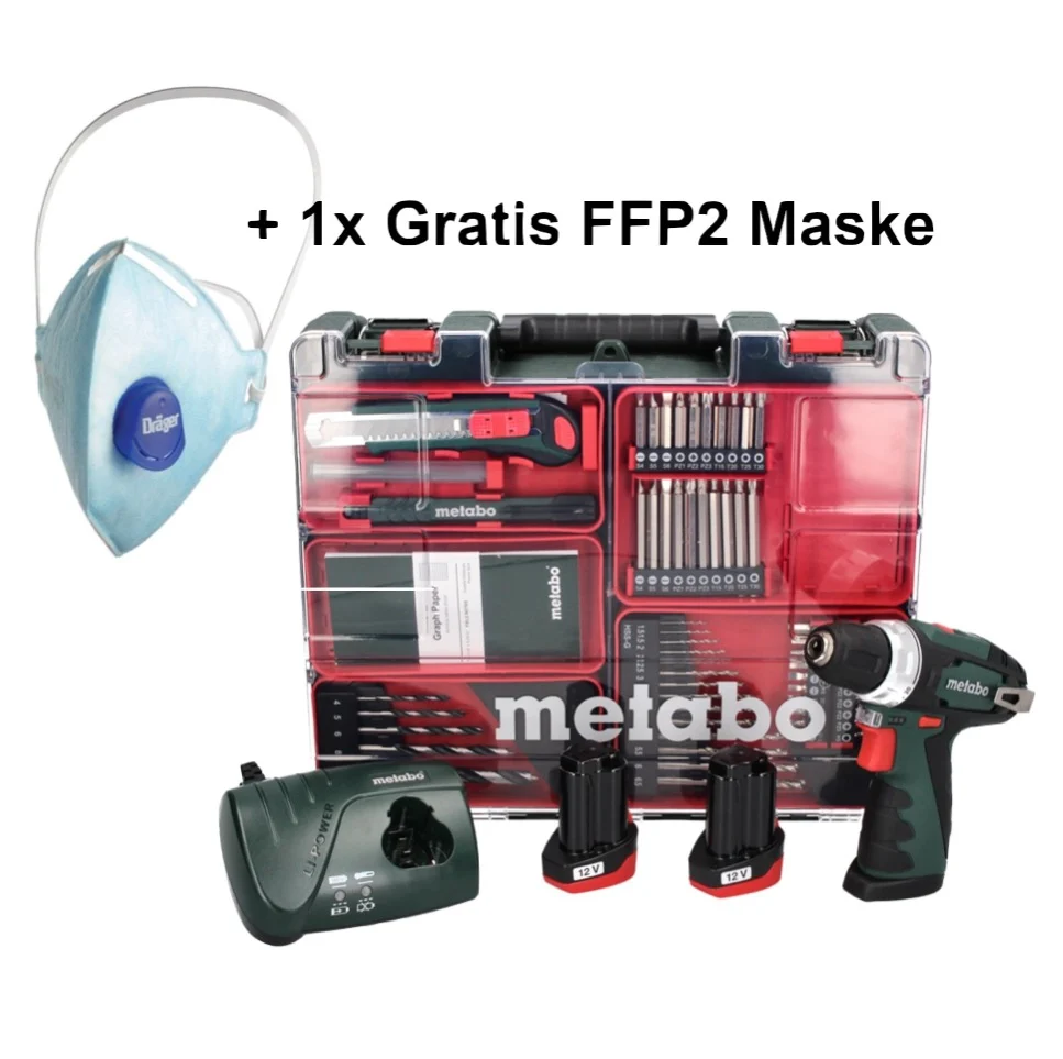 Metabo PowerMaxx BS Basic Set taladro/destornillador inalámbrico 10,8 V 34 Nm (600080880) + 2x baterí 2,0 Ah + cargador +...