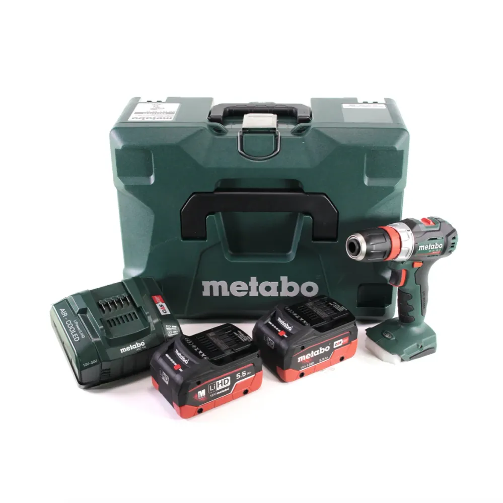 Taladro atornillador baterí Metabo BS 18 L BL Q 18 V 60 Nm sin escobillas + MetaLoc + 2 baterías LiHD de 5,5 Ah + cargador