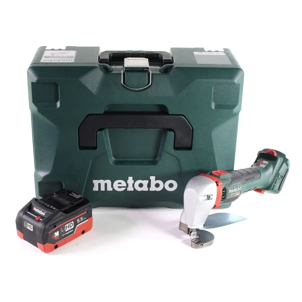Tijeras de hojalata para baterí Metabo SCV 18 LTX BL 1.6 18 V sin escobillas + 1x baterí LiHD 5,5 Ah + MetaLoc - sin cargador
