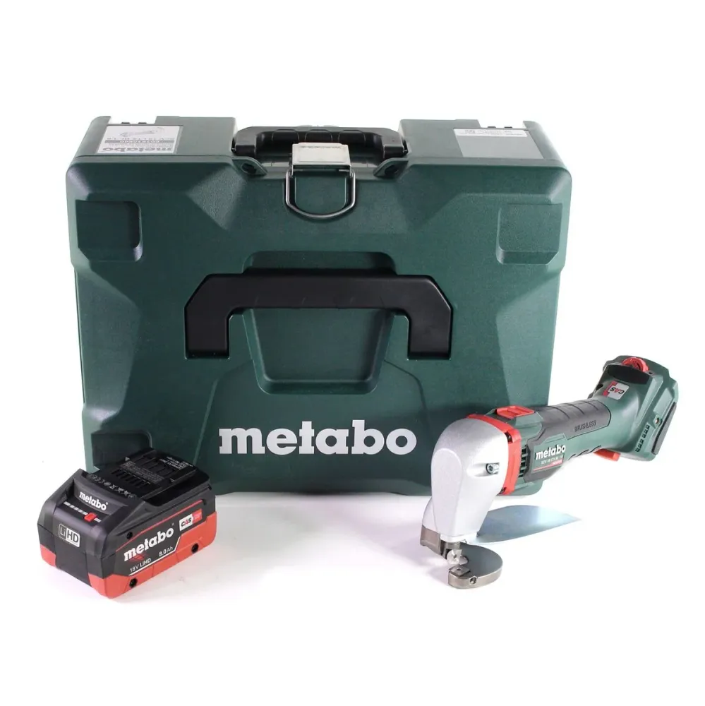 Tijeras de hojalata para baterí Metabo SCV 18 LTX BL 1.6 18 V sin escobillas + 1x baterí LiHD 8,0 Ah + MetaLoc - sin cargador