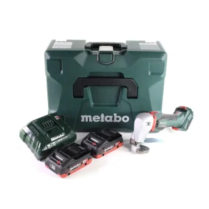 Tijeras de hojalata para baterí Metabo SCV 18 LTX BL 1.6 18 V sin escobillas + 2 baterías LiHD 4,0 Ah + cargador + MetaLoc