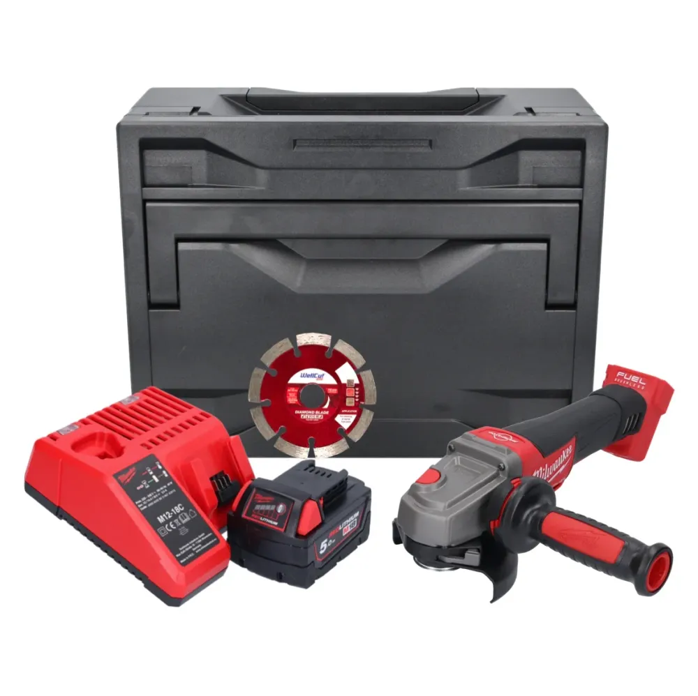 Amoladora angular baterí Milwaukee M18 CAG115XPDB-501M 18 V 115 mm sin escobillas + 1x baterí 5,0 Ah + cargador + disco de...