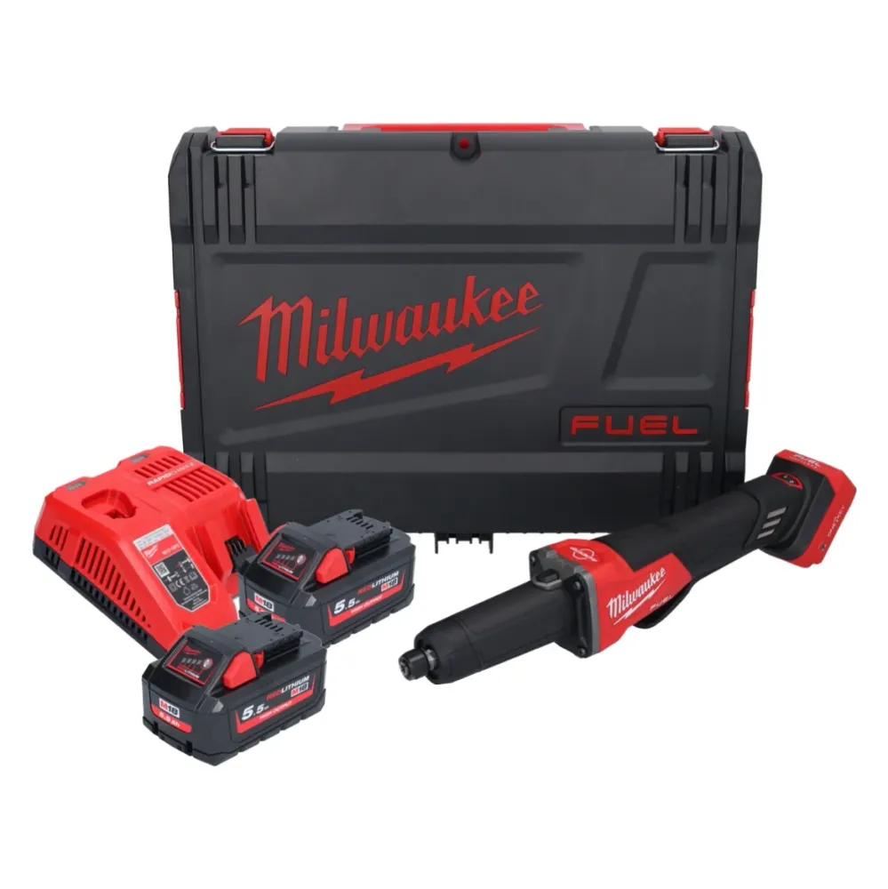 Amoladora recta baterí Milwaukee M18 FDGROVPDB-552X 18 V sin escobillas + 2x baterí 5,5 Ah + cargador + caja HD