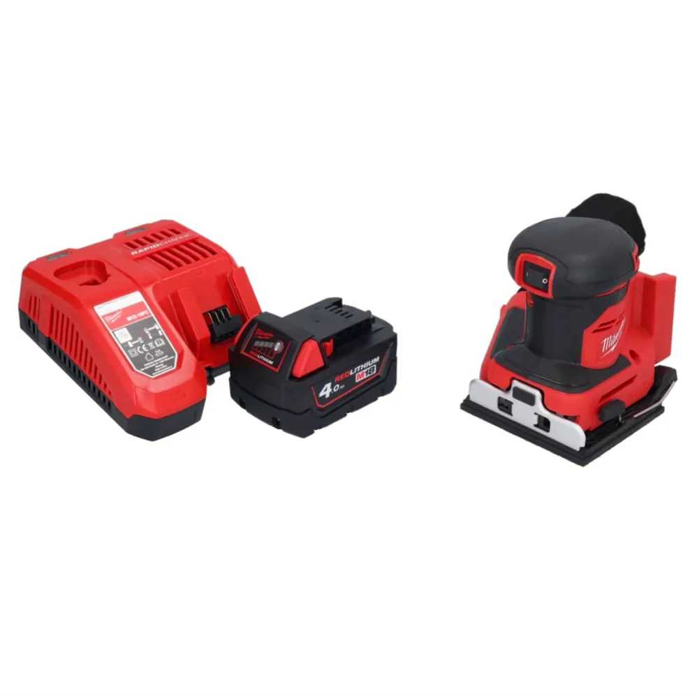 Lijadora orbital sin cable Milwaukee M18 BQSS-401 18 V 113 x 104 mm sin escobillas + 1x baterí recargable 4,0 Ah + cargador