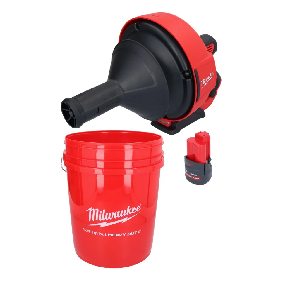 Limpiador de tuberías baterí Milwaukee M12 BDC6-251C 12 V + 1x baterí 2,5 Ah + espiral + cubo - sin cargador