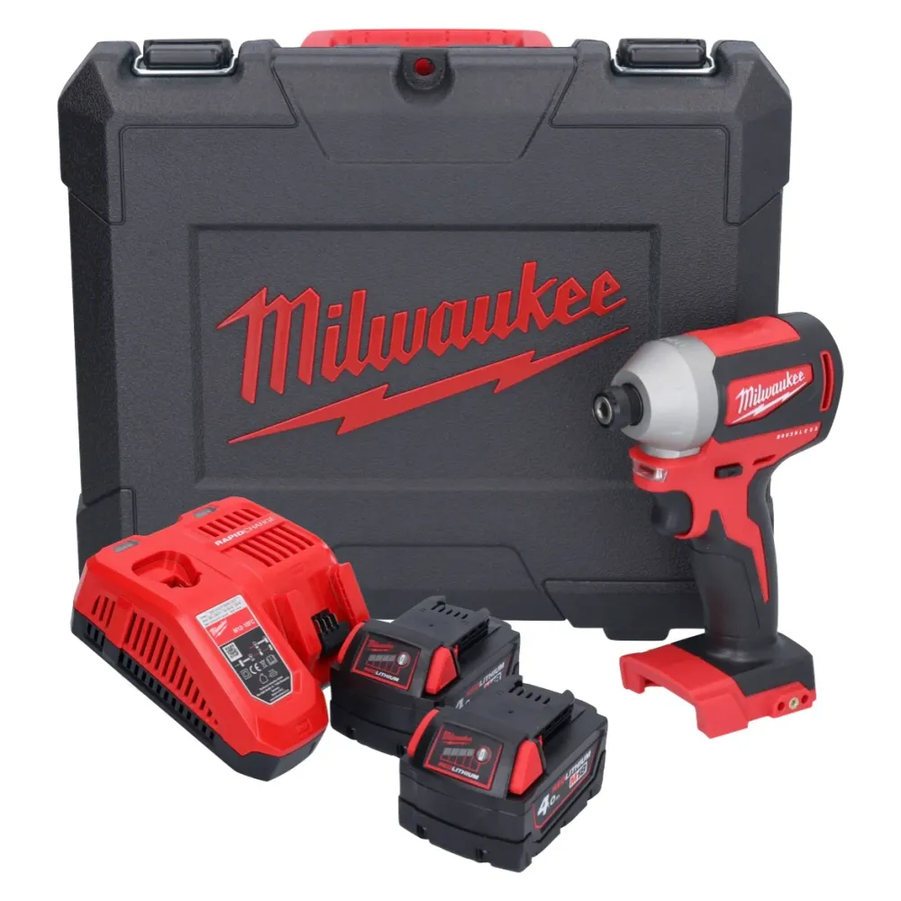 Llave de impacto inalámbrica Milwaukee M18 CBLID-402C 18 V 180 Nm 1/4" sin escobillas + 2x baterí 4,0 Ah + cargador + estu...