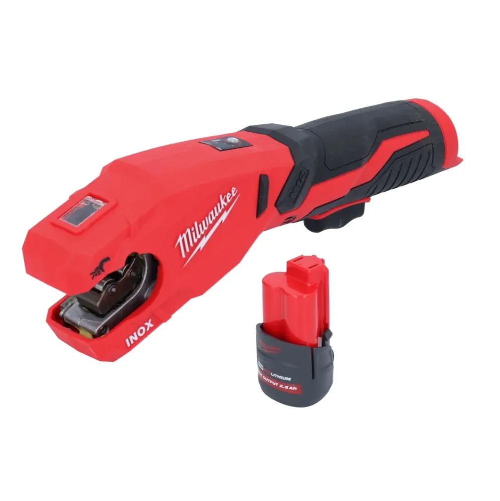 Milwaukee M12 PCSS-251 Cortatubos inox sin cable 12 V 12 - 28 mm + baterí 2,5 Ah - sin cargador