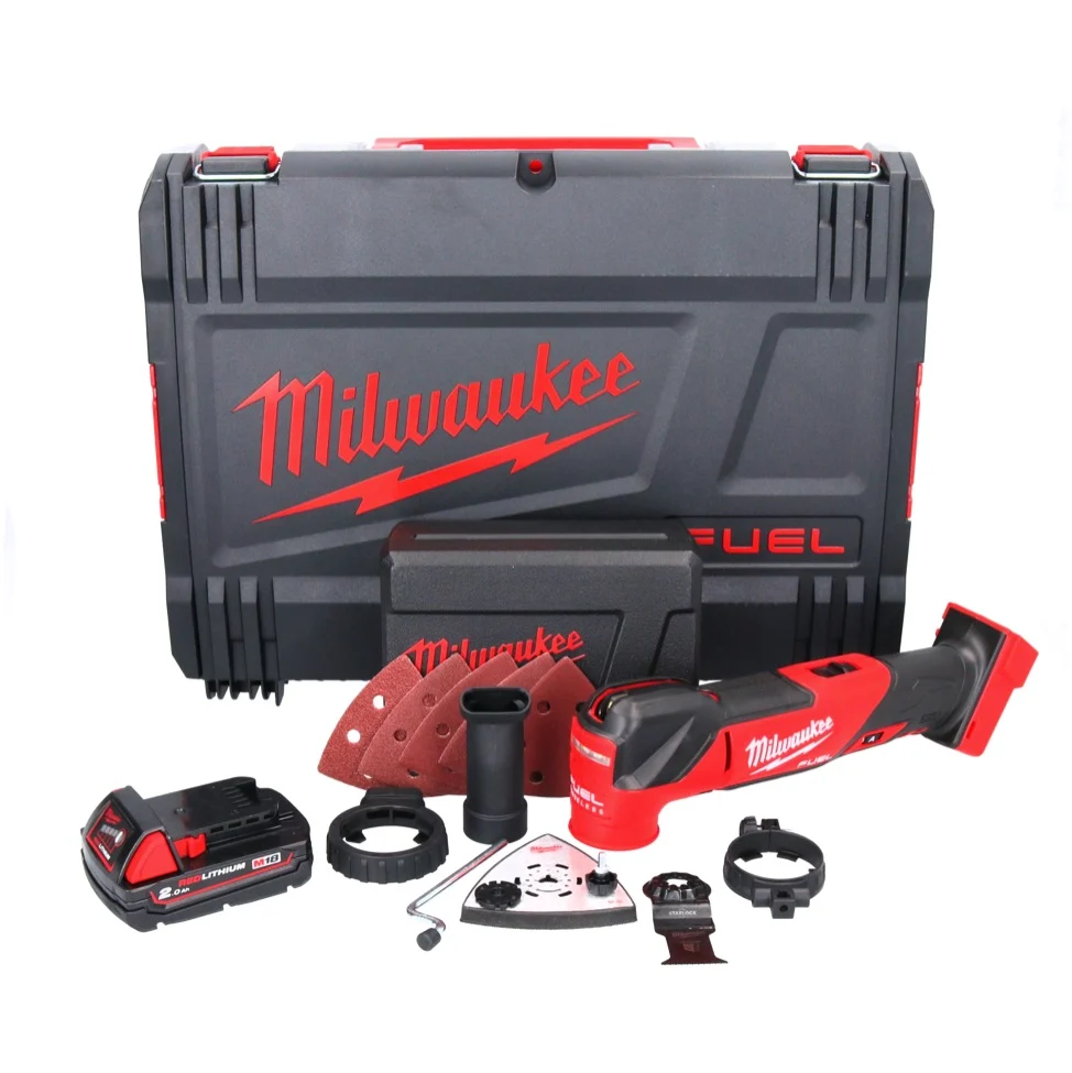 Milwaukee M18 FMT-201X FUEL multiherramienta baterí 18 V sin escobillas + 1x baterí 2.0 Ah + set de accesorios 7 piezas +...